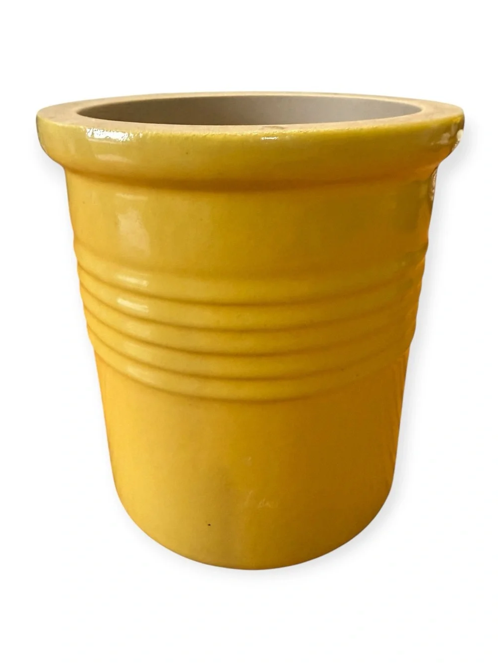 PAMPERED CHEF Utensil Crock Family Heritage Stoneware Bread Yellow